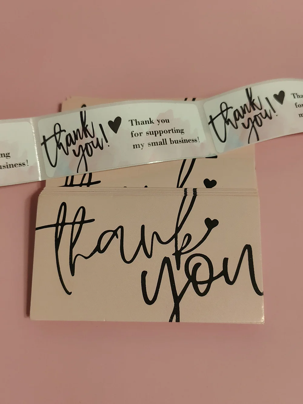 51 Small Business Thank You Sticker & Card Set - Blush Pink with Black Script